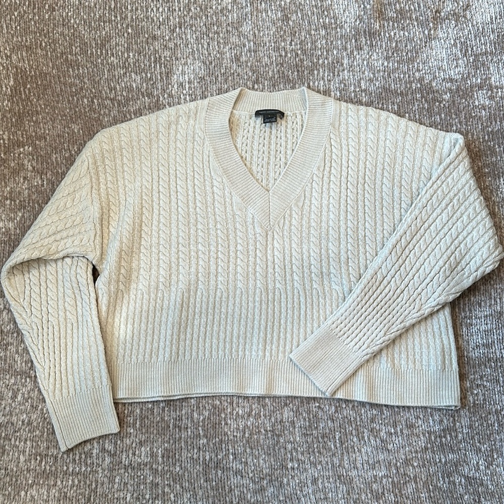 French Connection V-Neck Cable Knit Sweater